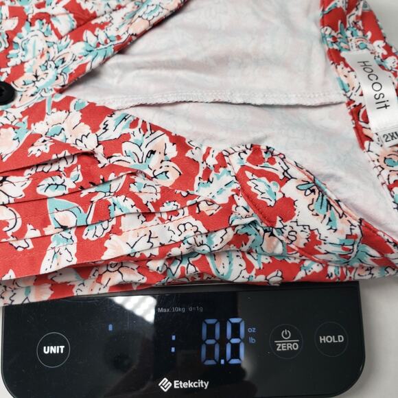 Hocosit Tunic Top Womens 2XL Red Floral Pleated Flutter Sleeve Bohemian Casual - Picture 15 of 15